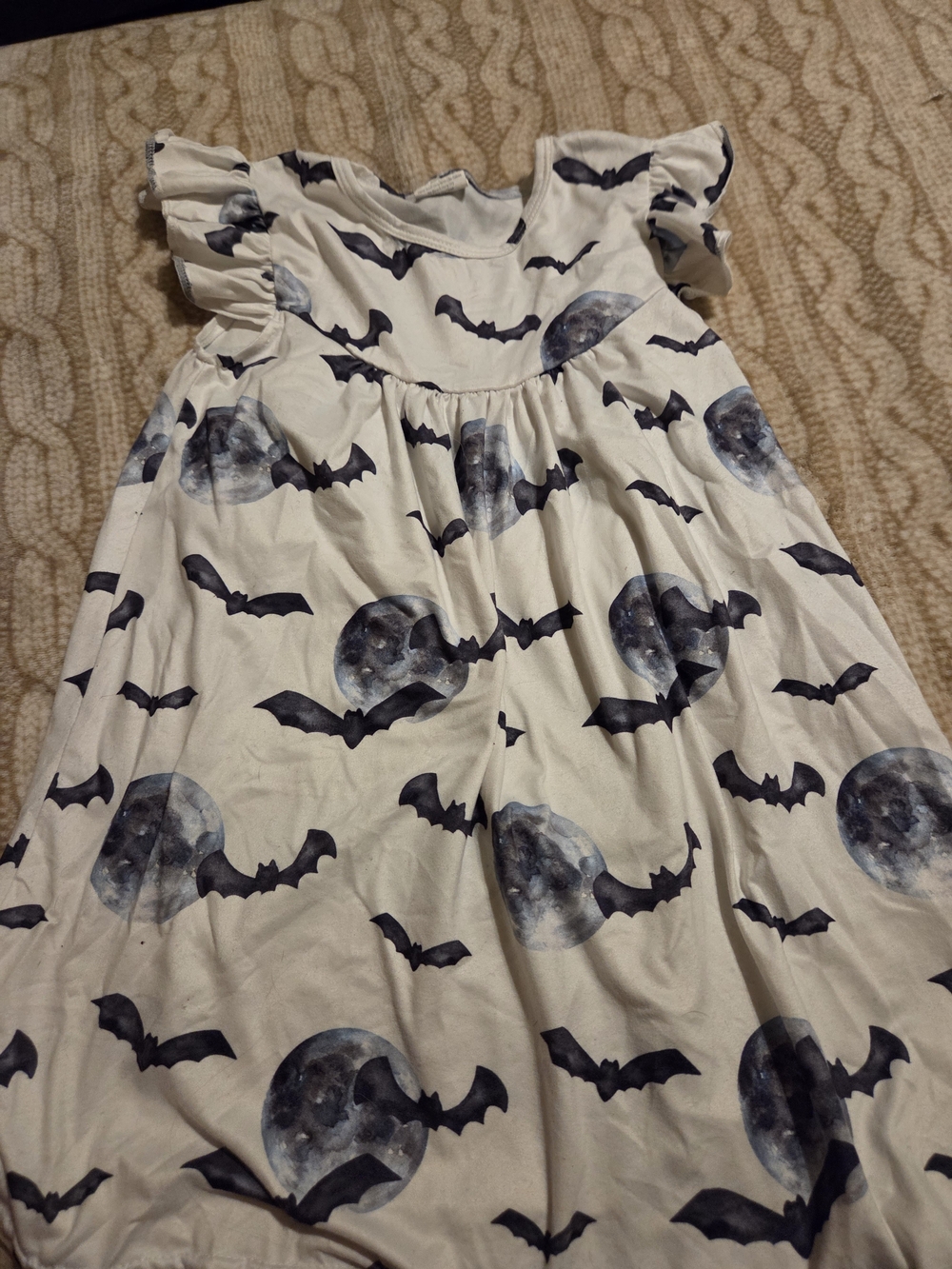 Girls' White Moon & Bat Print Dress